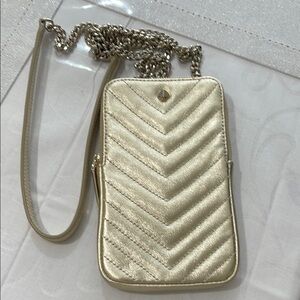 Gold Quilted Chevron Crossbody Bag. Vary small discoloration on the top. Pic. #2